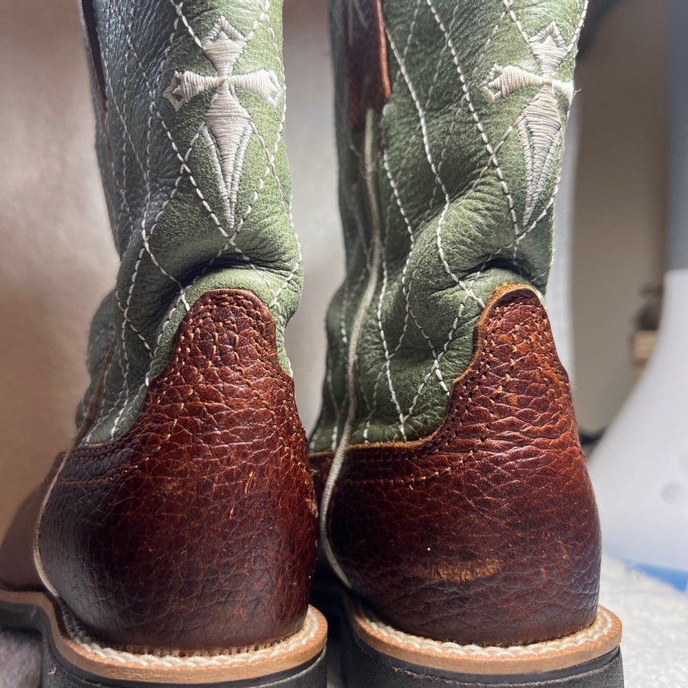 Twisted X Brown & Green Cross Leather Cowboy Boots-Pull on-Embroidered- - Picture 12 of 12